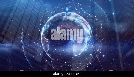 Image of data processing over globe Stock Photo