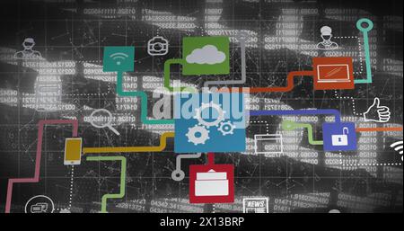 Image of chain, computer data processing over network of connections Stock Photo