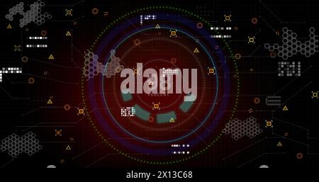 Image of interface with data processing against increasing percentage over round scanner Stock Photo