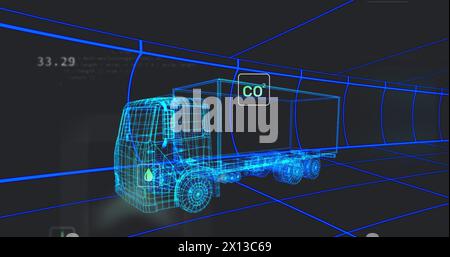 Image of digital car interface and data processing over 3d model of car Stock Photo