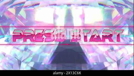 Image of press start text over glowing crystal Stock Photo