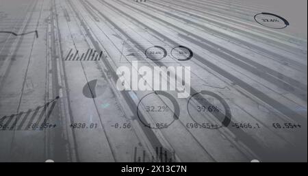 Image of financial data processing over street Stock Photo