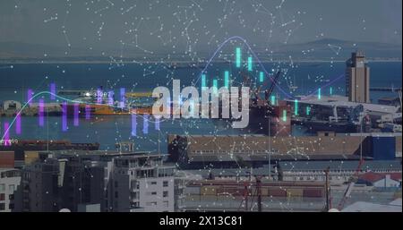 Image of data processing over shapes and port Stock Photo