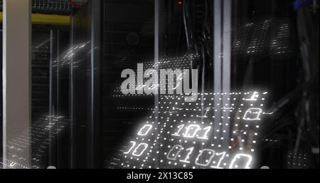 Image of binary coding and data processing over computer servers Stock Photo