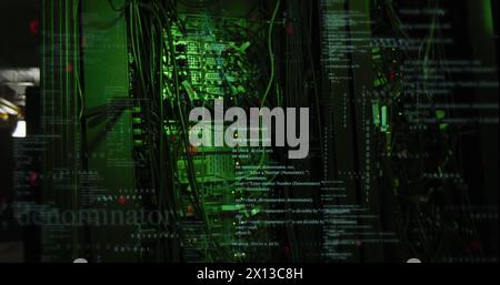 Image of data processing against close up of a computer server Stock Photo