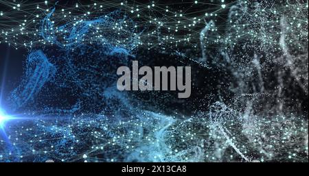 Image of network of connections over colourful spots Stock Photo