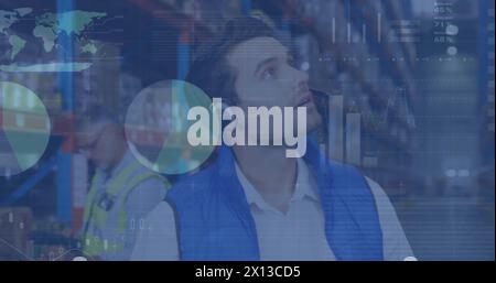 Image of caucasian male manager using digital tablet in warehouse Stock Photo