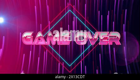 Image of game over text on rhombuses, lines and lens flares against abstract background Stock Photo