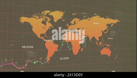 Image of world map and financial data processing Stock Photo