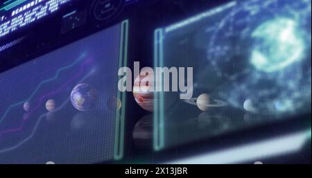Image of computer data processing over screens Stock Photo