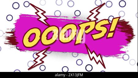 Image of oops text on pink paint stroke over circles on white background Stock Photo