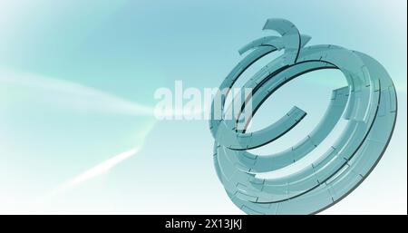 Digital image of neon digital clock ticking against round scanner on blue background Stock Photo