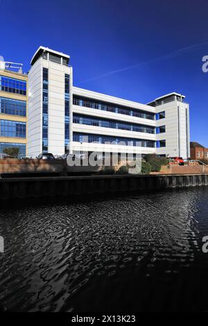 The New Castle House on the Nottingham and Beeston Canal, Castle Wharf, Waterfront area of Nottingham city, Nottinghamshire, England, UK Stock Photo
