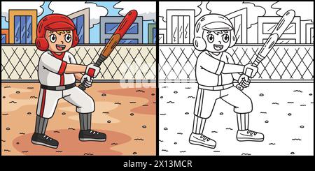 Boy Playing Baseball Coloring Page Illustration Stock Vector