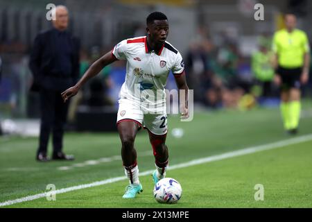 Milano, Italy. 14th Apr, 2024. Ibrahim Sulemana of Cagliari Calcio in action during the Serie A football match beetween Fc Internazionale and Cagliari Calcio at Stadio Giuseppe Meazza on April 14, 2024 in Milan Italy . Credit: Marco Canoniero/Alamy Live News Stock Photo