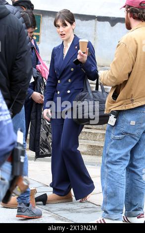 New York, USA. April 14, 2024 Tom Riley, Alfie Riley and Lizzy Caplan ...