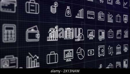 Image of data processing over business icons and padlock Stock Photo