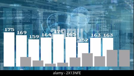 Image of data processing and statistics on dark background Stock Photo