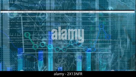 Image of data processing over blue background Stock Photo