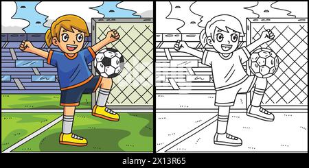 Soccer Girl Balancing Ball on Knee Illustration Stock Vector