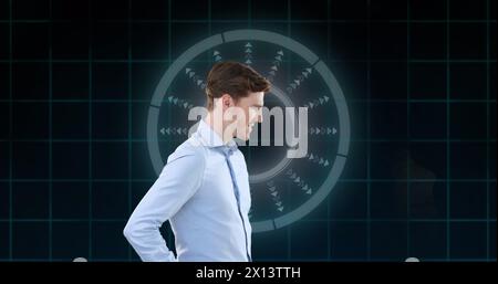 Image of scope scanning and data processing with 6g text over caucasian businessman Stock Photo