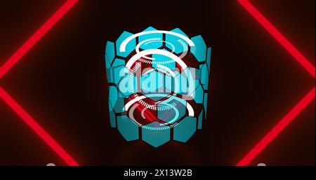 Image of hexagonal shapes spinning against red neon tunnel in seamless pattern Stock Photo