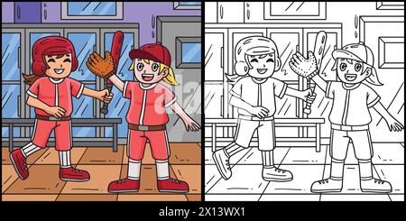 Baseball Girl Teammate Coloring Page Illustration Stock Vector