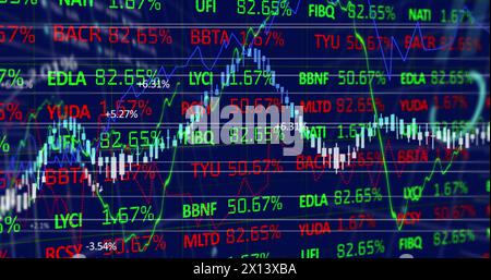 Image of financial data processing on black background Stock Photo