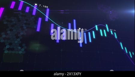 Image of financial data processing over blue background Stock Photo