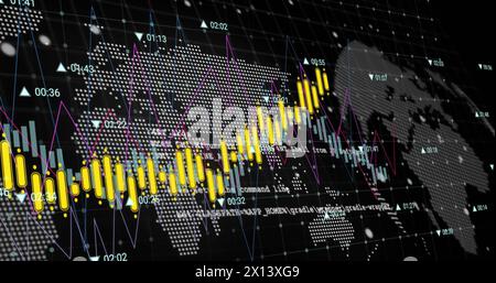 Image of financial data processing over world map Stock Photo
