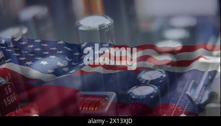 Image of server and data processing over flag of russia and united states of america Stock Photo