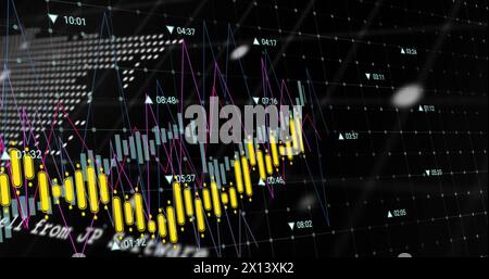 Image of financial data processing over world map Stock Photo
