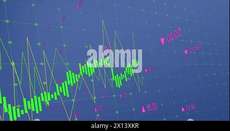 Image of financial data processing over blue background Stock Photo