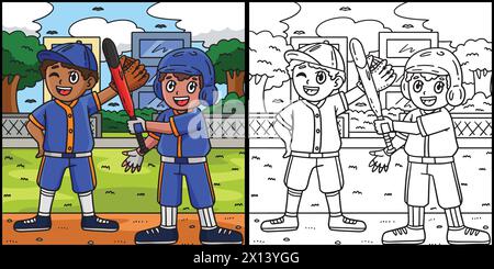 Baseball Teammate Coloring Page Illustration Stock Vector