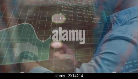 Image of data processing over caucasian man with smartwatch Stock Photo