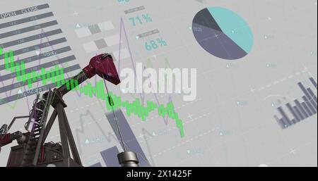 Image of financial graphs over refinery pump Stock Photo