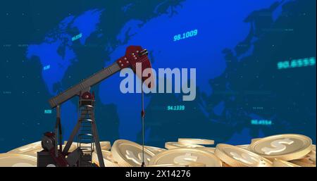 Image of financial graphs over refinery pump Stock Photo
