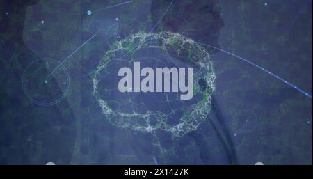 Image of human brain spinning over network of connections Stock Photo