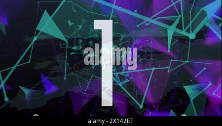 Image of countdown over plexus network against world map on black background Stock Photo