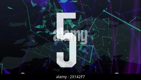 Image of countdown over plexus network against world map on black background Stock Photo