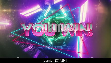 Image of you win text over neon tunnel Stock Photo
