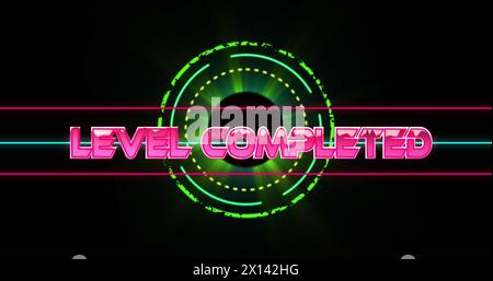 Image of level completed text over green circles Stock Photo