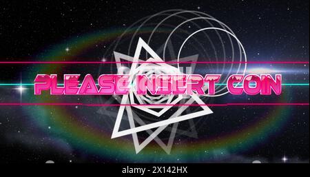 Image of please insert coin text over white shapes Stock Photo