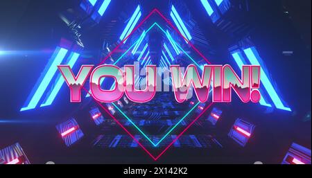 Image of you win text over neon tunnel Stock Photo