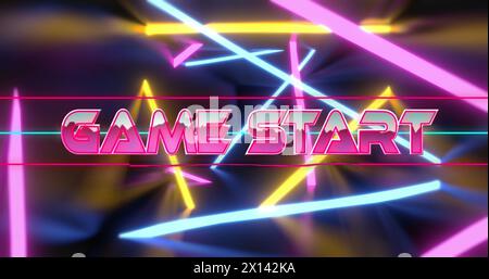 Image of game start text over neon lines Stock Photo