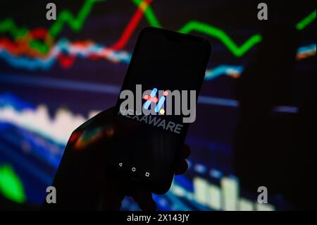 Poland. 15th Apr, 2024. In this photo illustration, a Hexaware logo is displayed on a smartphone with stock market percentages on the background. Credit: SOPA Images Limited/Alamy Live News Stock Photo