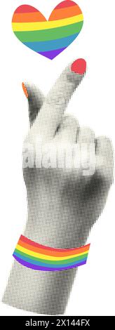 Finger heart gesture with rainbow heart vector illustration Stock Vector