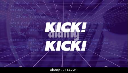 Image of kick text and data processing over hands typing on keyboard Stock Photo