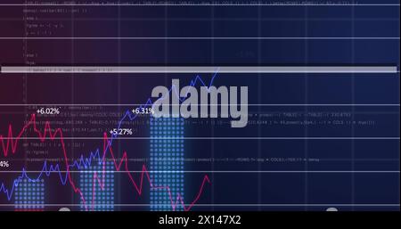 Image of data processing over blue background Stock Photo