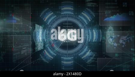 Image of data processing over 6g text Stock Photo